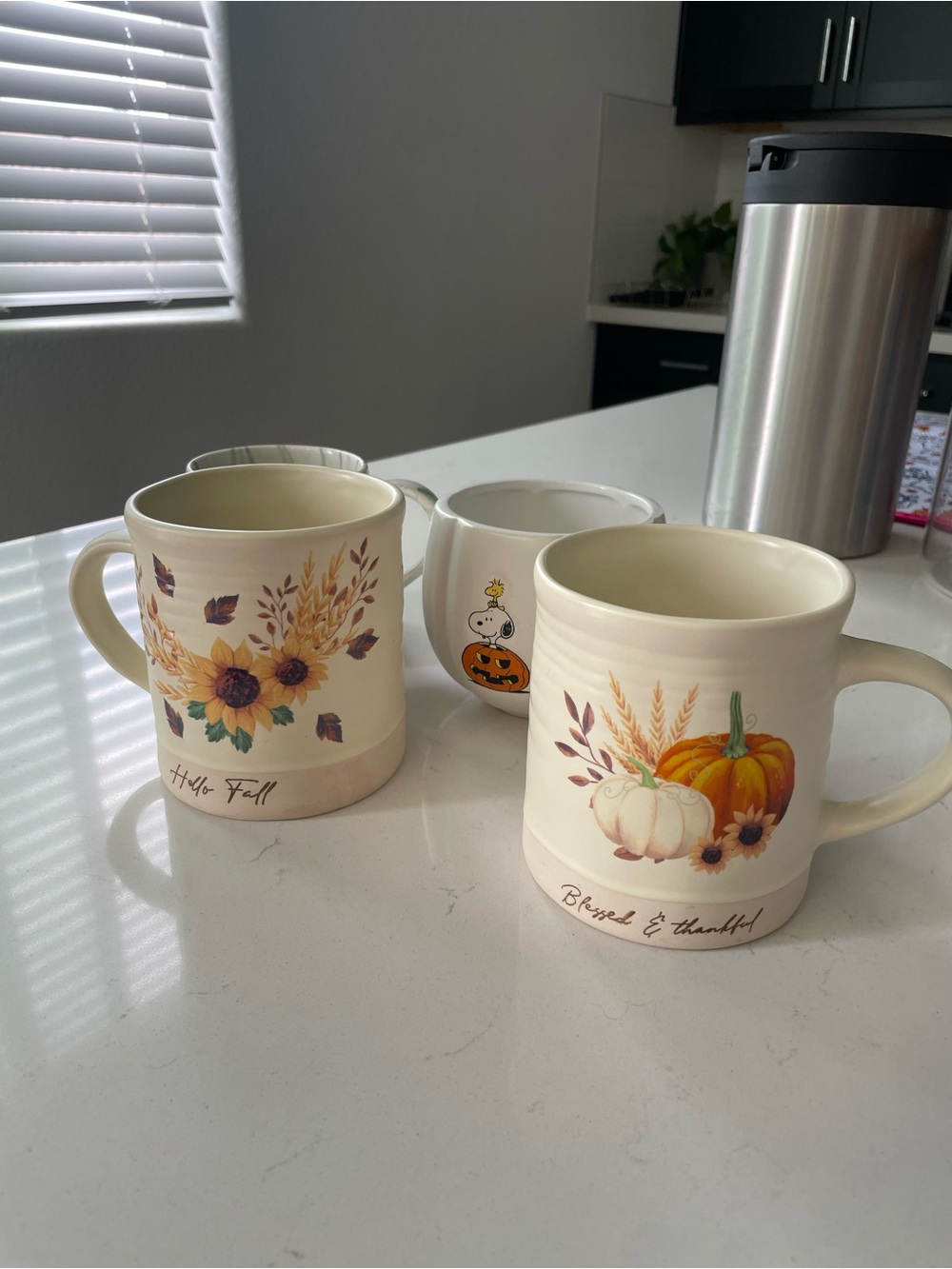 Blessed & Thankful Fall Ceramic Mug - Cream Pumpkin Design